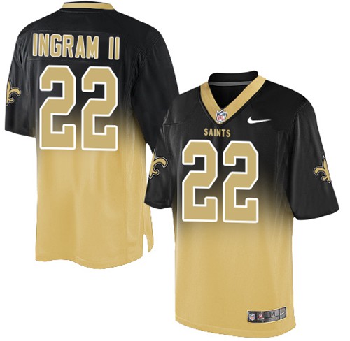 Nike Saints #22 Mark Ingram II Black/Gold Men's Stitched NFL Elite Fadeaway Fashion Jersey - Click Image to Close